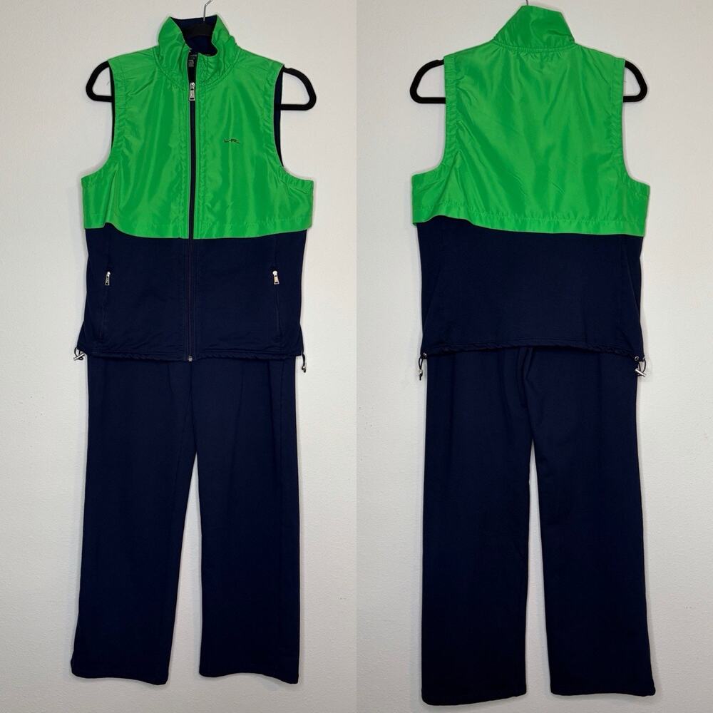 Lauren Ralph Lauren Active Vest and Pants Set Size M, Green & Navy Blue, outdoor